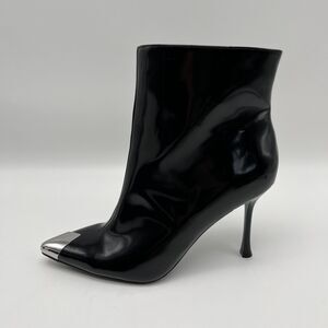 NEW  INC Black Patent Stiletto Booties Silver Cap Toe Fancy Dressy High Sz 12 M